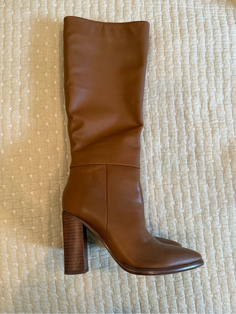 Marc Fisher Tan Brown Leather Tall Block-Heel Boots